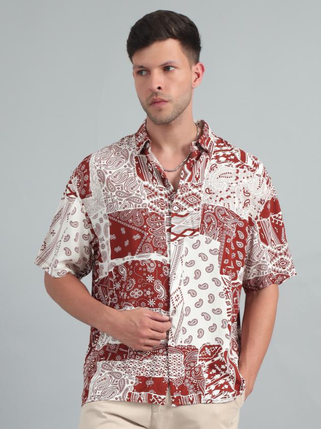 BROWN BOHO ART OVERSIZED SHIRT