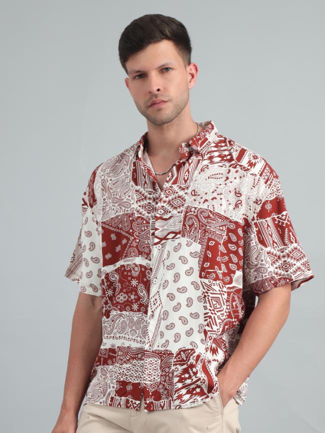 BROWN BOHO ART OVERSIZED SHIRT