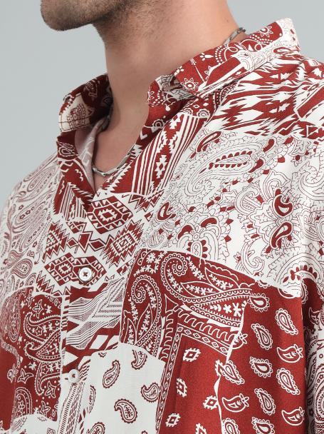 BROWN BOHO ART OVERSIZED SHIRT