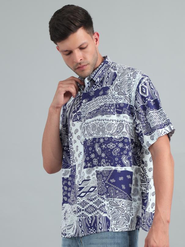 BLUE BOHO ART OVERSIZED SHIRT