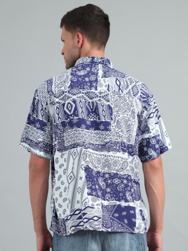BLUE BOHO ART OVERSIZED SHIRT