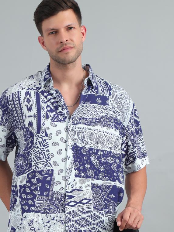 BLUE BOHO ART OVERSIZED SHIRT