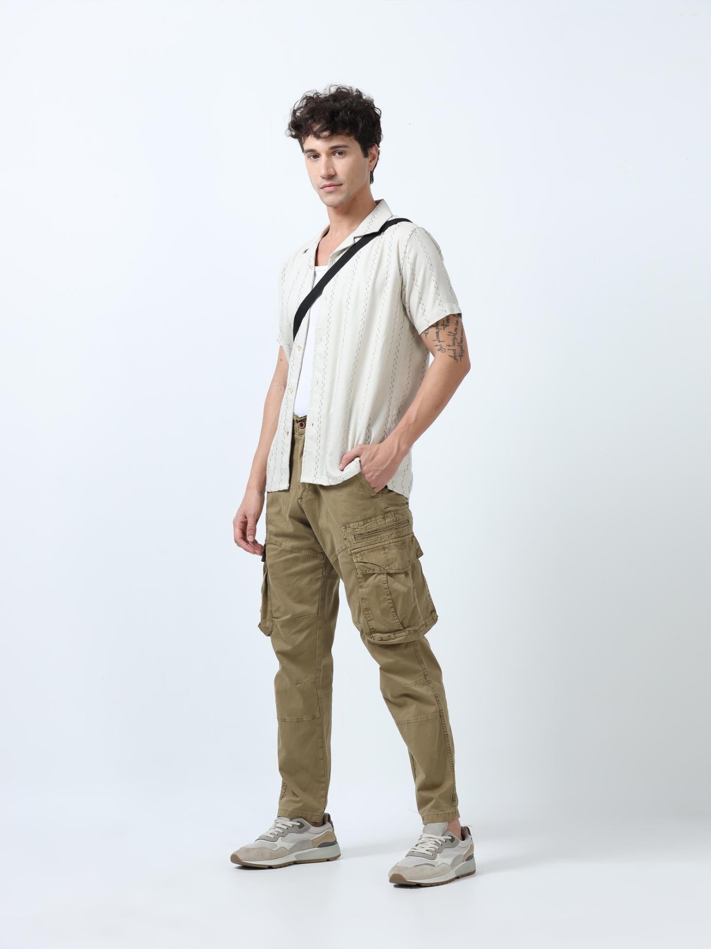 Beige Cotton Cargo Pant
