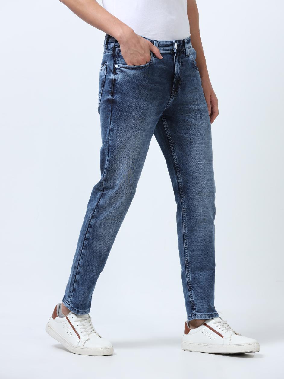 Blue High Rise Washed Ankle Fit Jeans