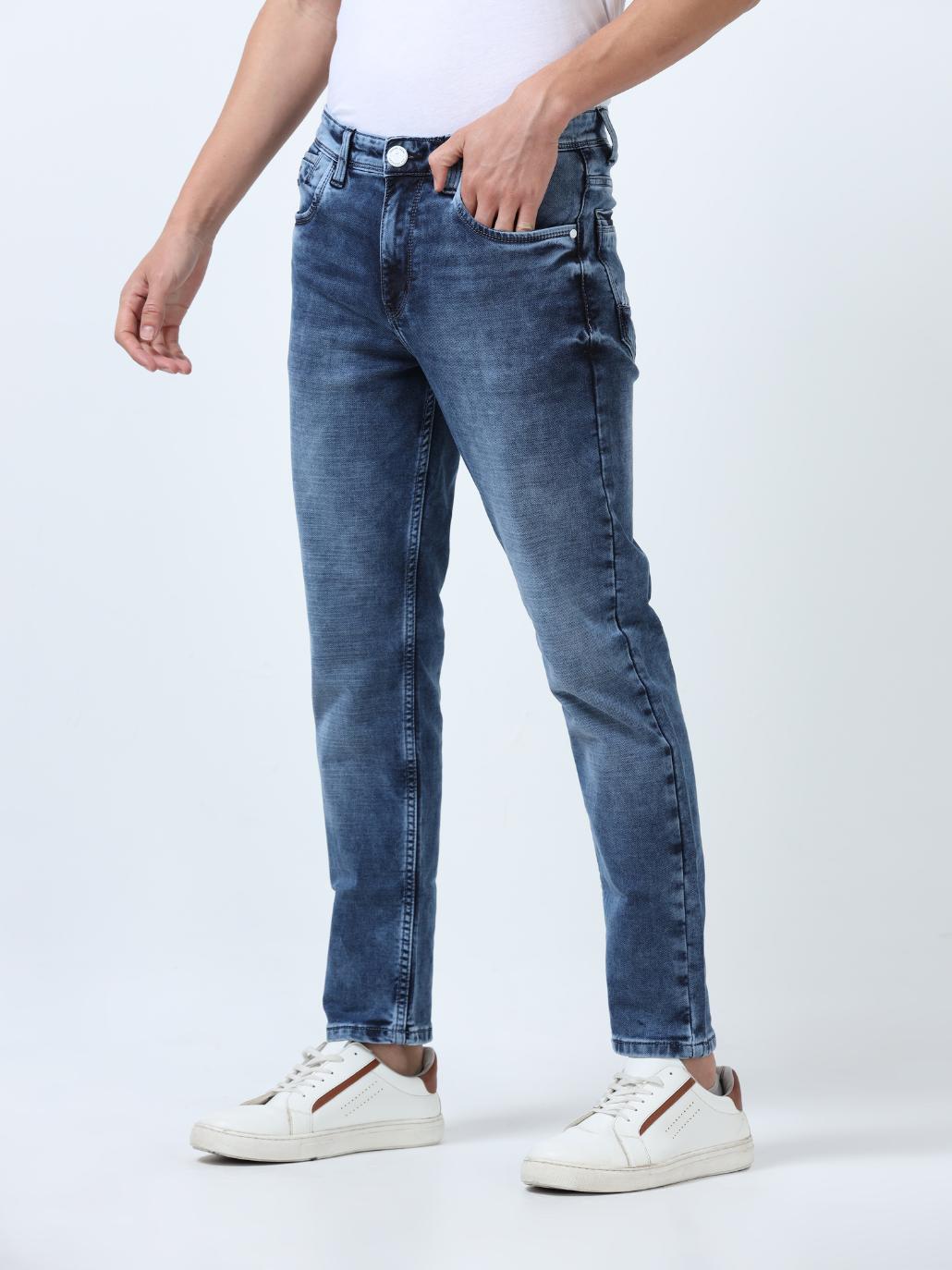 Blue High Rise Washed Ankle Fit Jeans