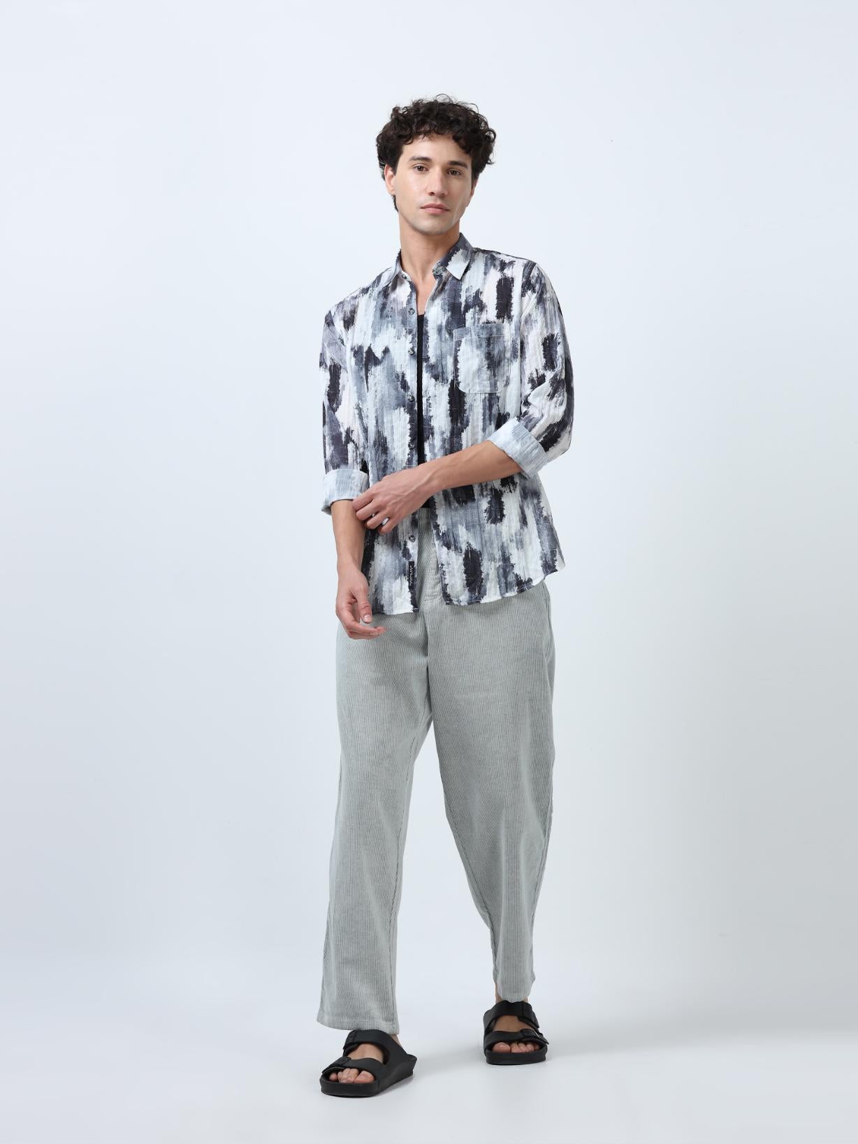 Grey Chord Baggy Fit Korean Pant