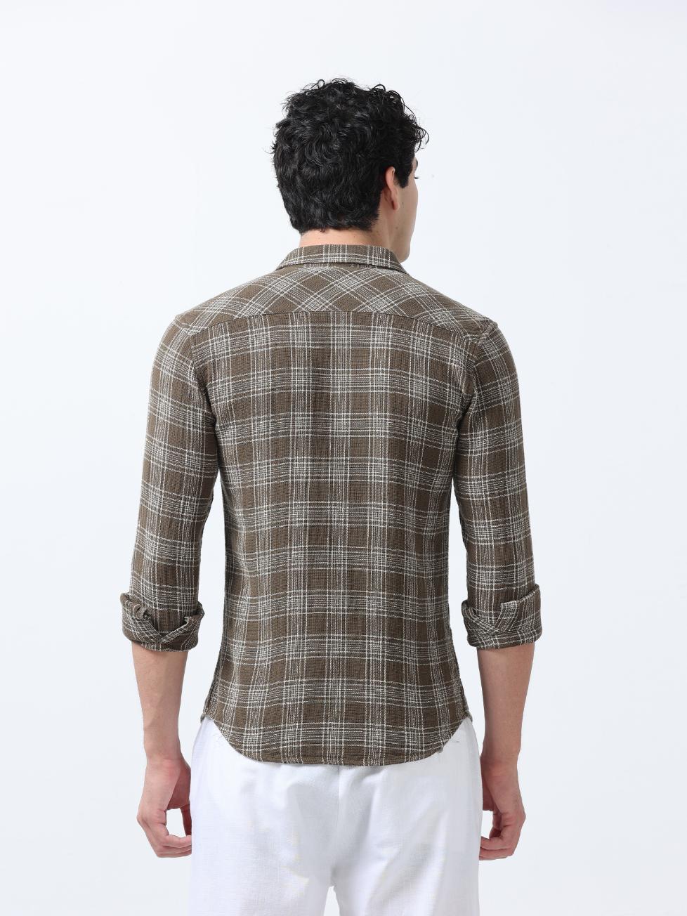 Olive Textured Checks Shirt