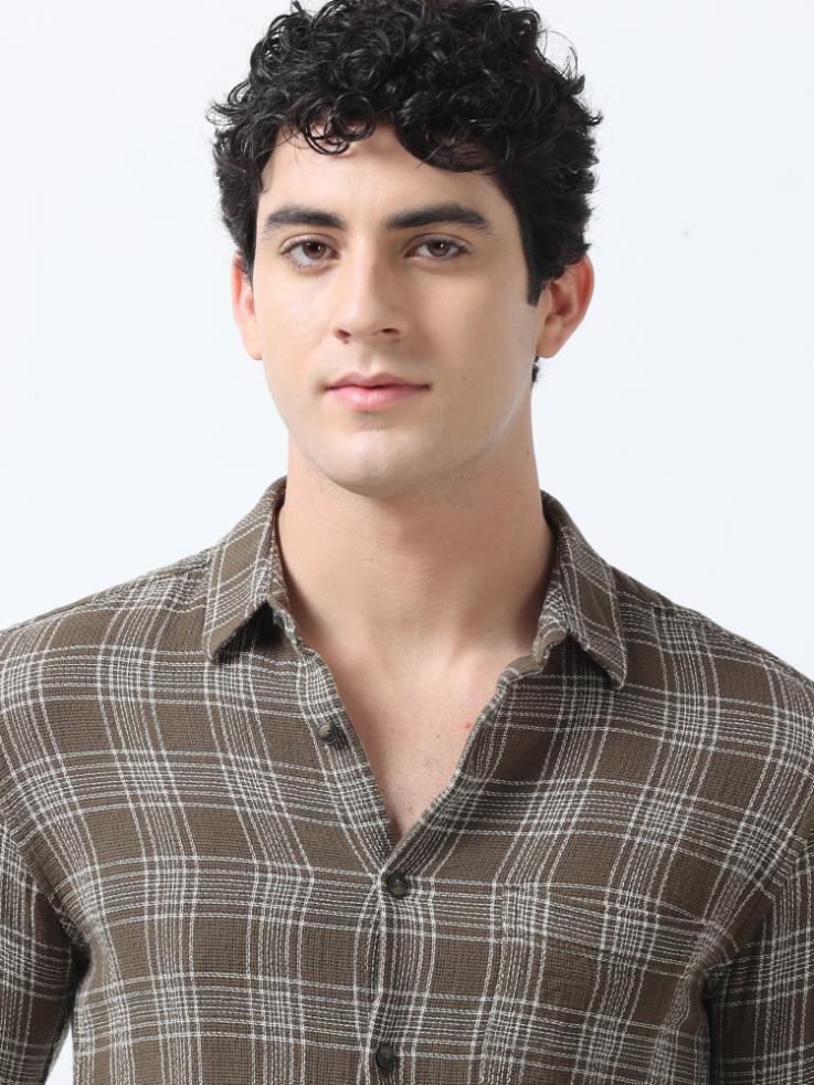Olive Textured Checks Shirt