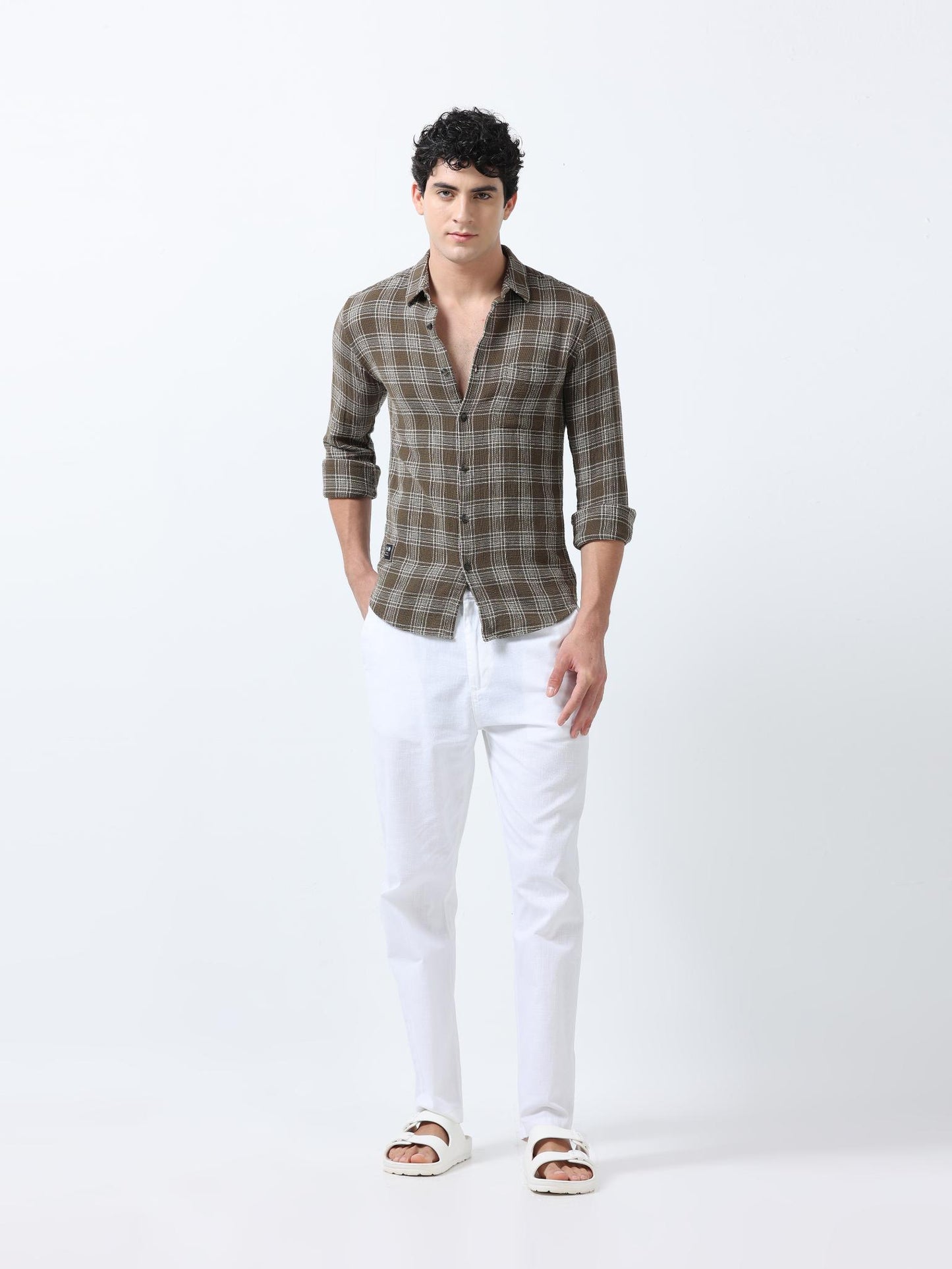 Olive Textured Checks Shirt