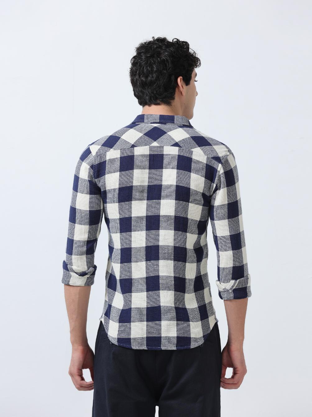 Blue Textured Checks Shirt