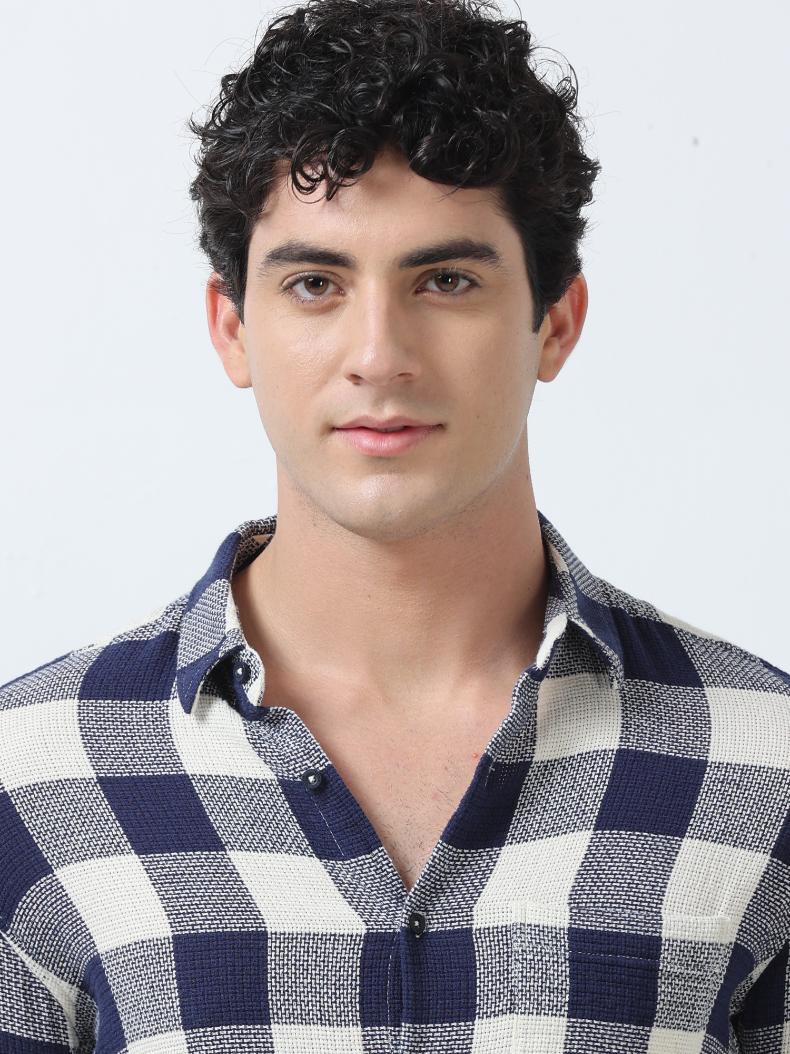 Blue Textured Checks Shirt