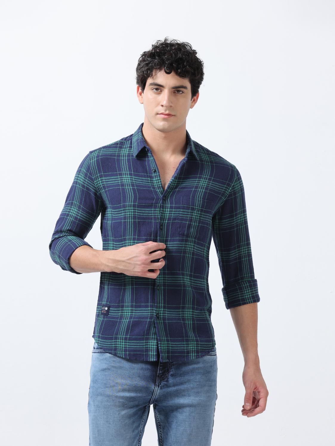 Plaid Vector Indigo Blue Shirt