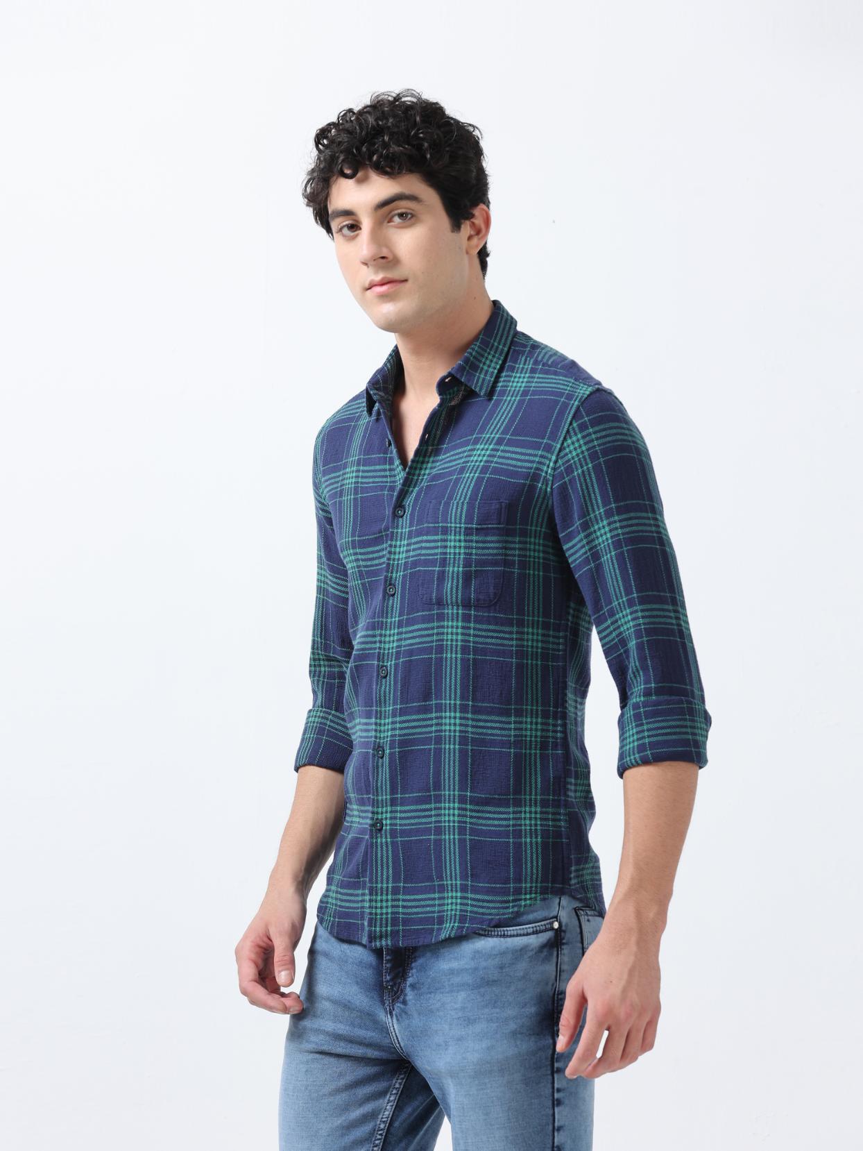 Plaid Vector Indigo Blue Shirt