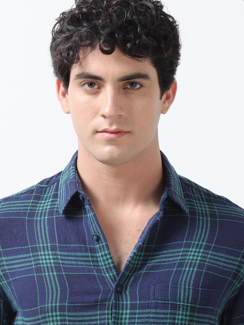Plaid Vector Indigo Blue Shirt