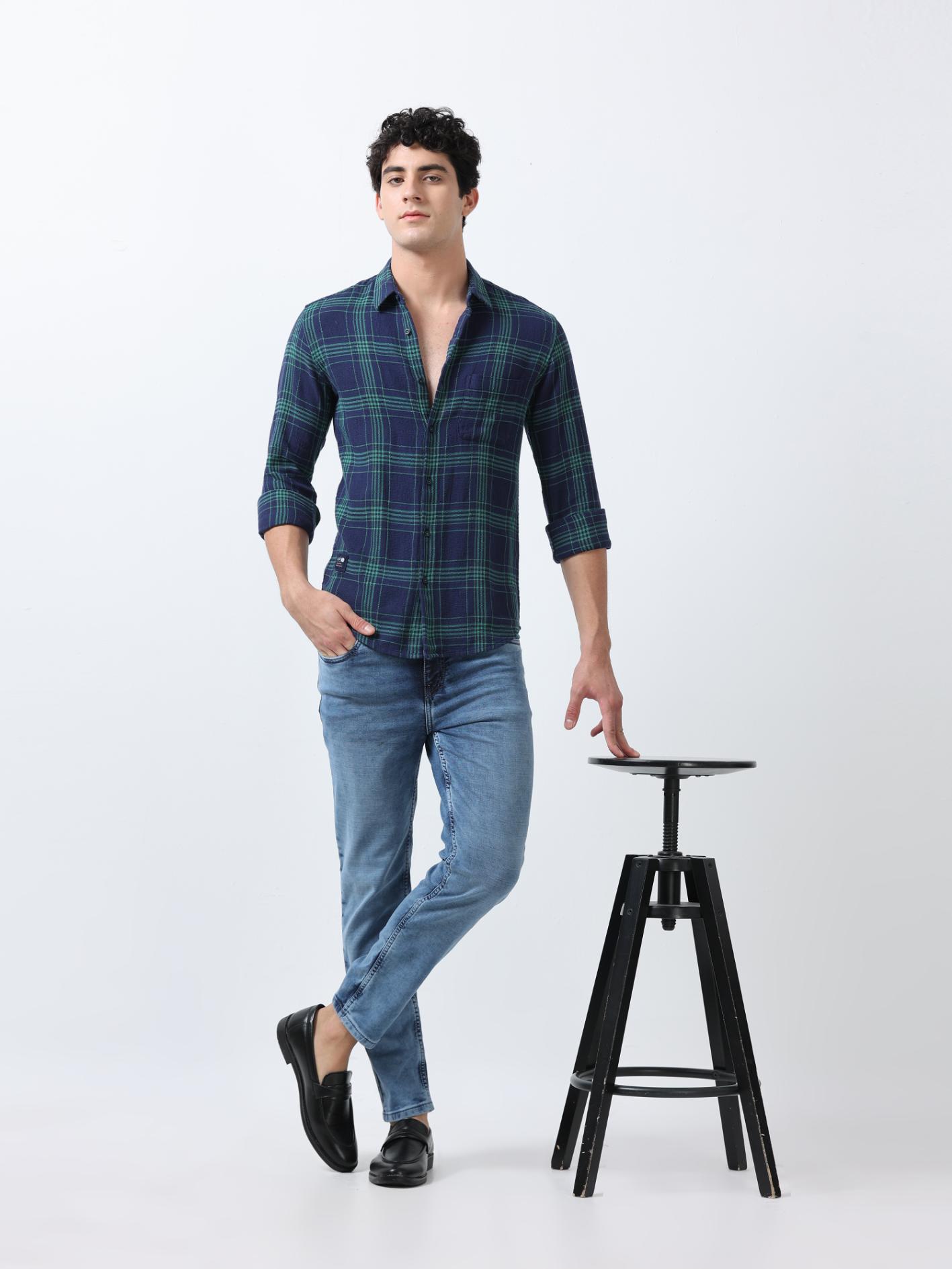 Plaid Vector Indigo Blue Shirt