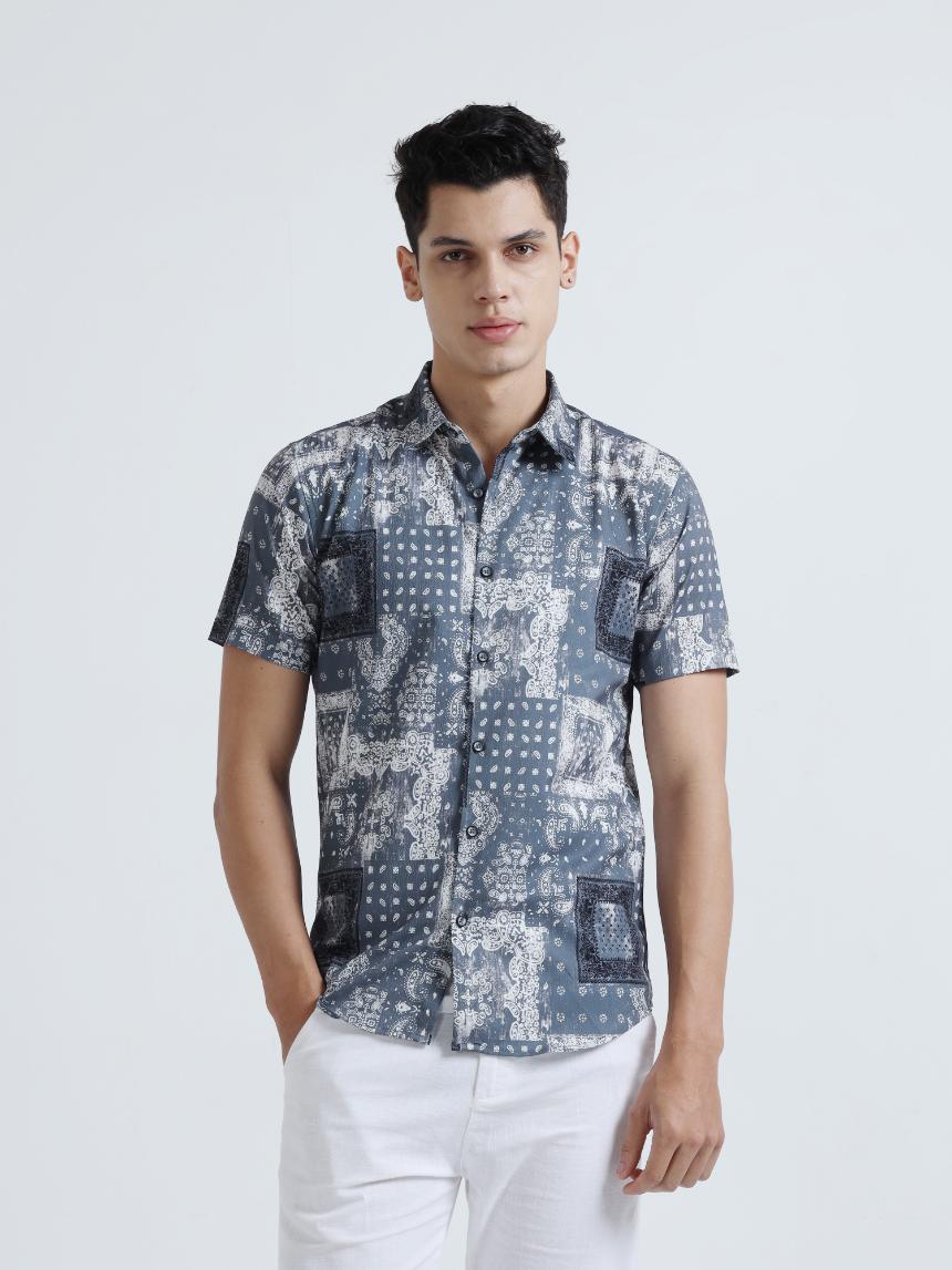 Pixel Paisley Blue Shirt