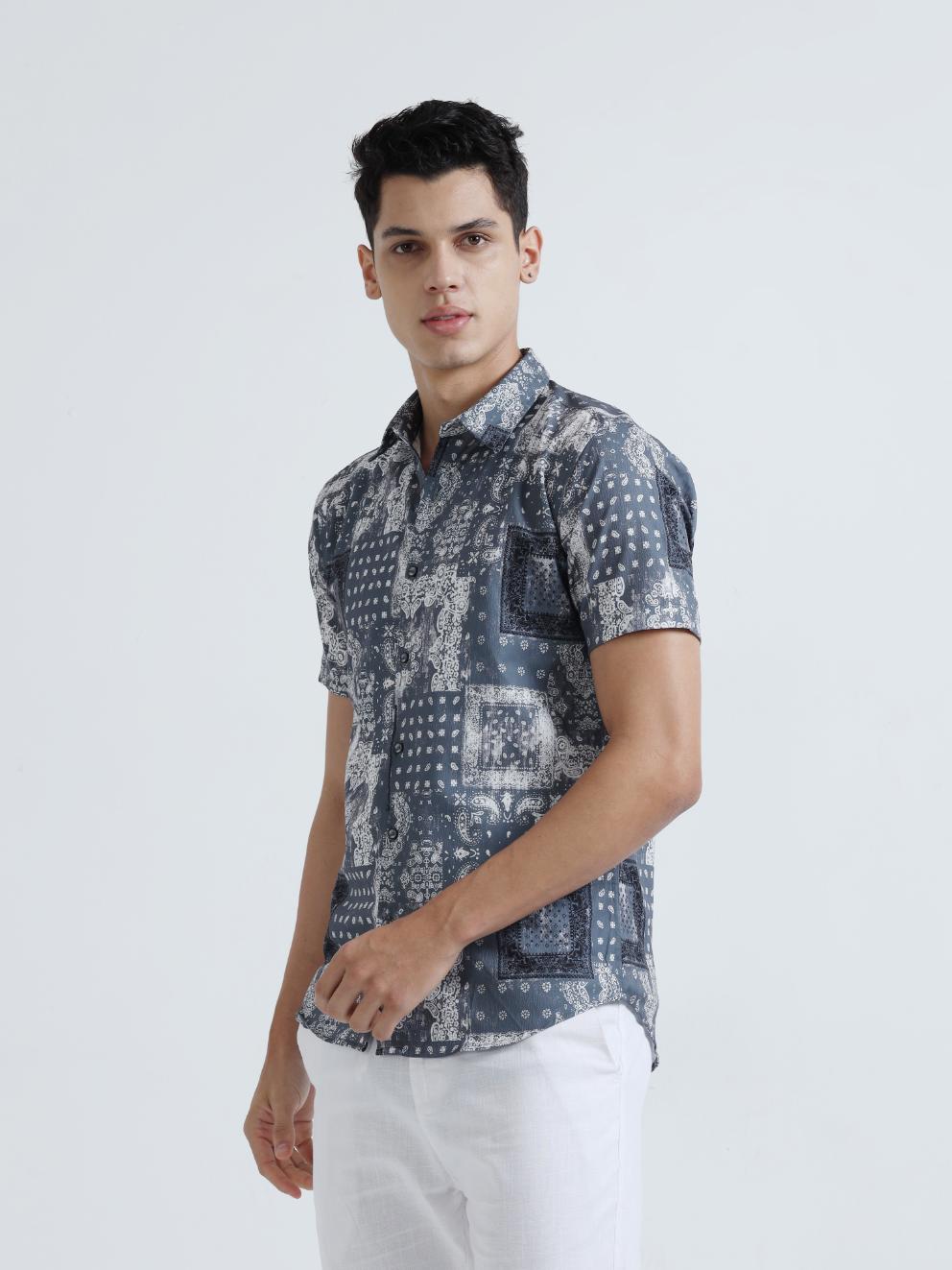 Pixel Paisley Blue Shirt