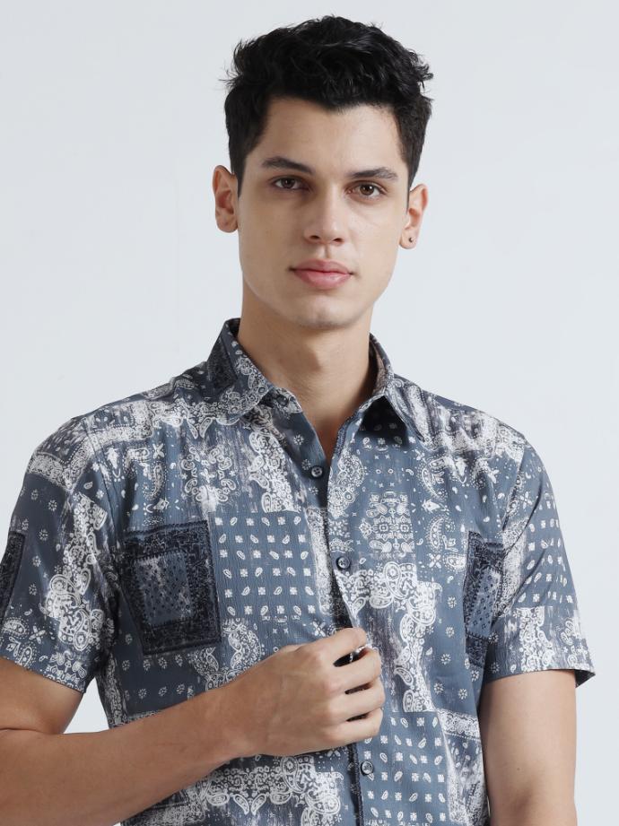 Pixel Paisley Blue Shirt