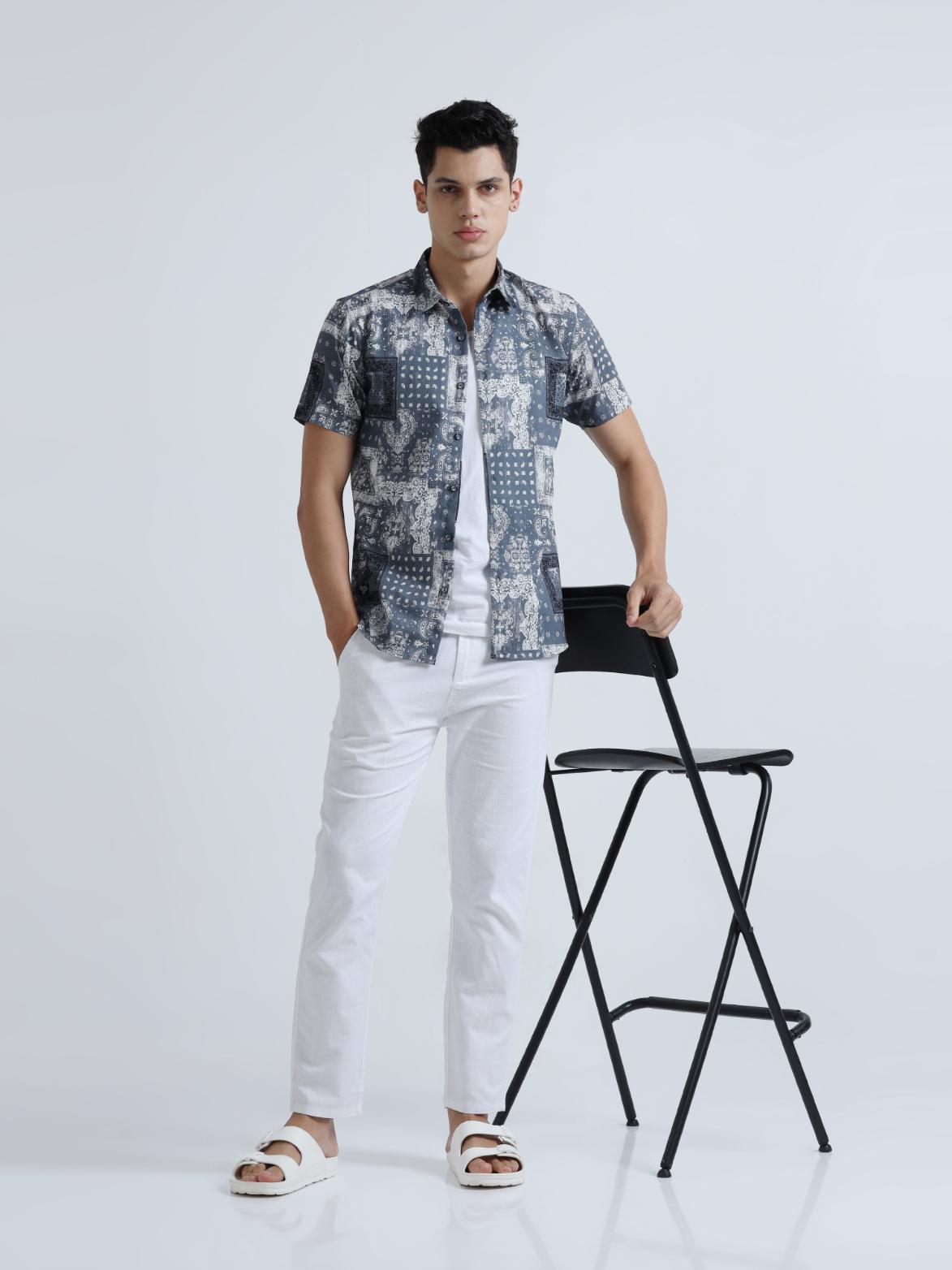 Pixel Paisley Blue Shirt