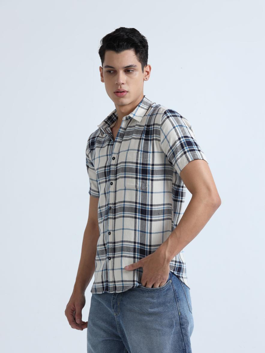 Blue Checkered Slim Fit Cotton Shirt