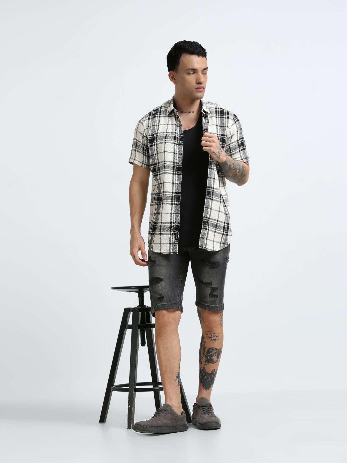 Black Checkered Slim Fit Shirt