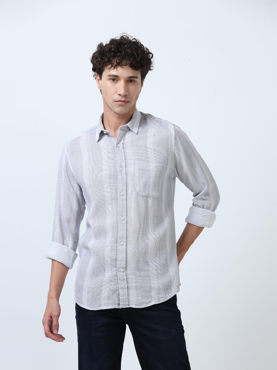 Textured Stripes Grey Shirt