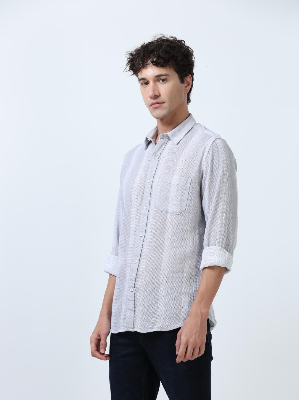 Textured Stripes Grey Shirt
