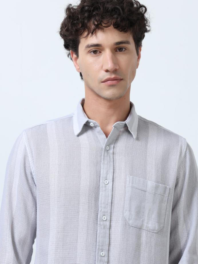 Textured Stripes Grey Shirt