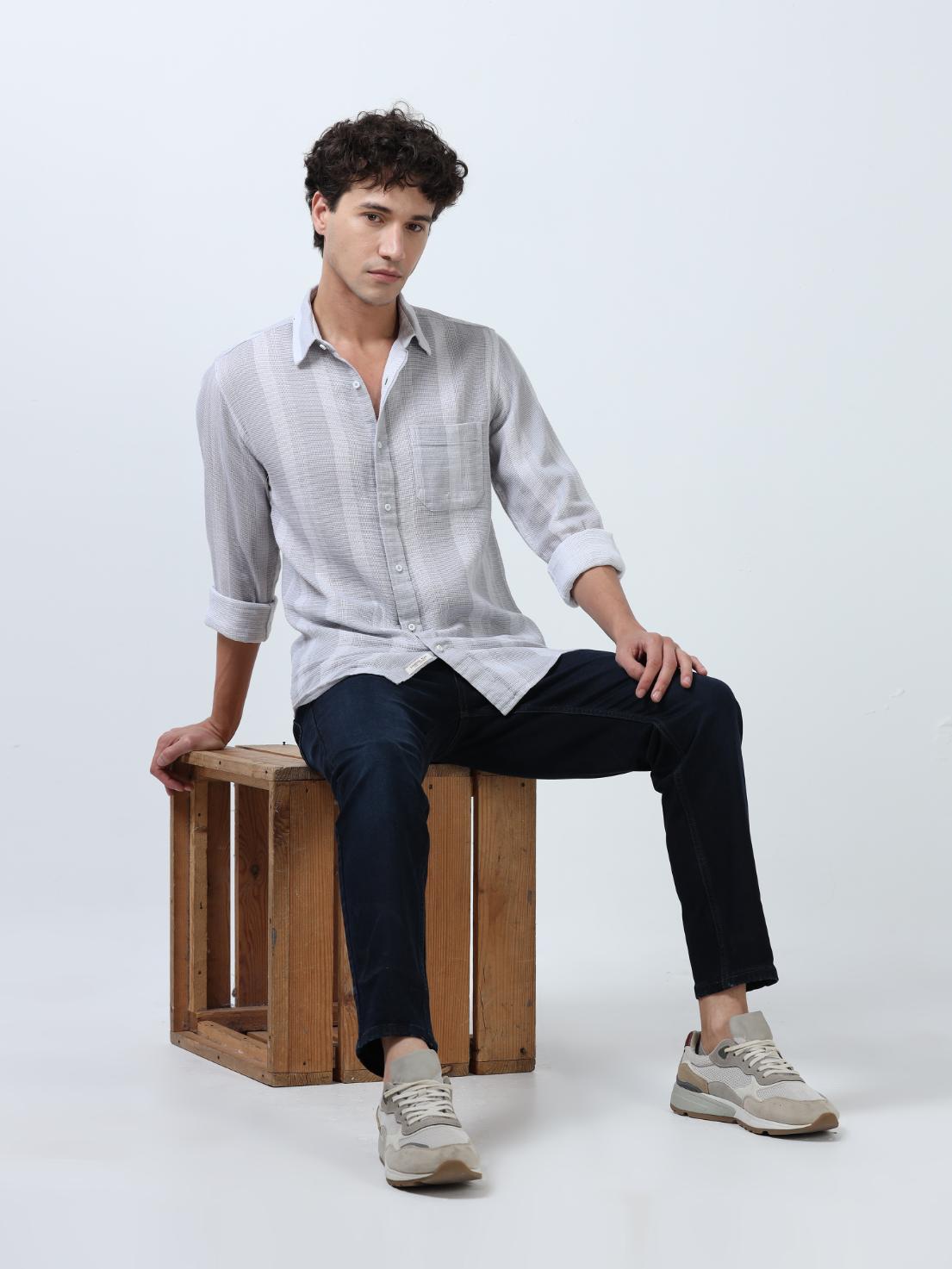 Textured Stripes Grey Shirt