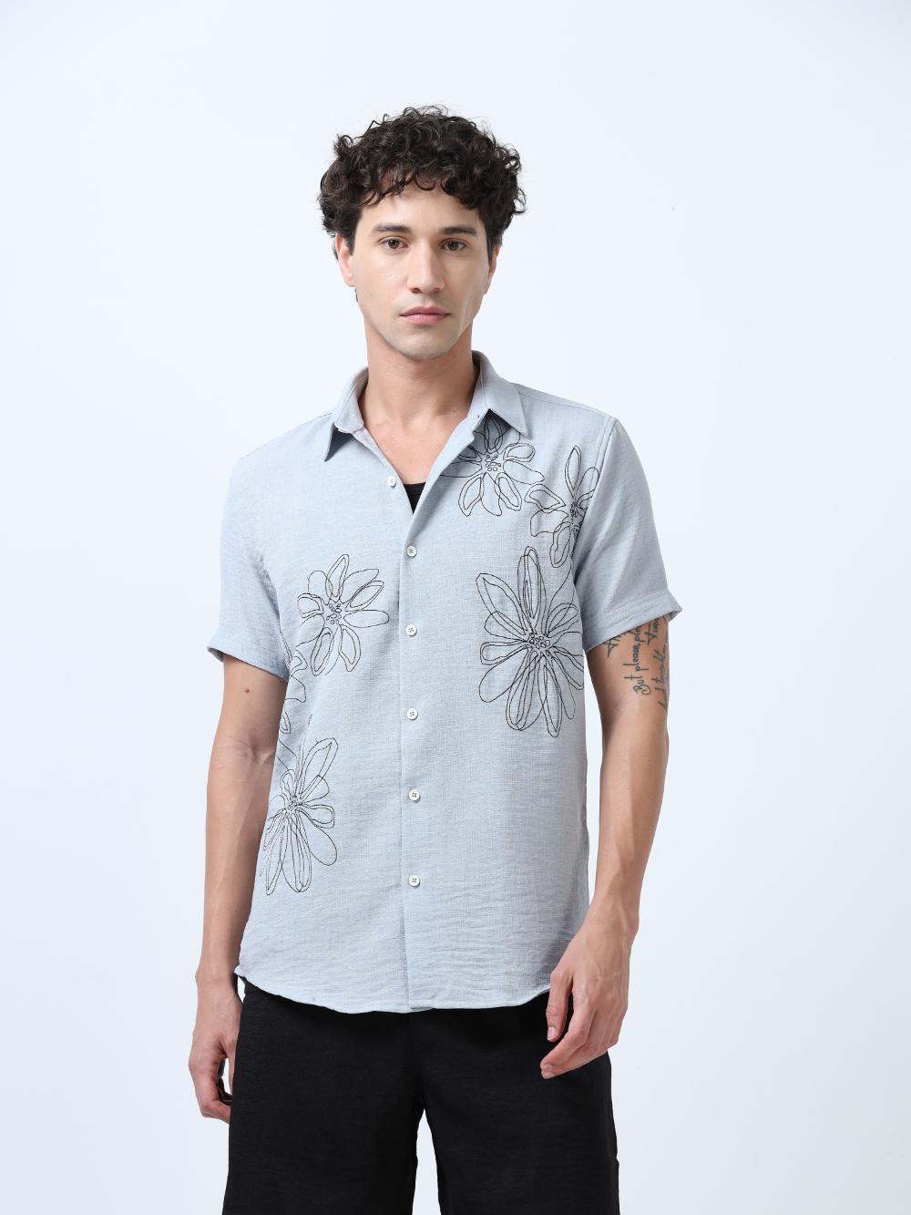Light Grey Decorative Art Embroidered Shirt