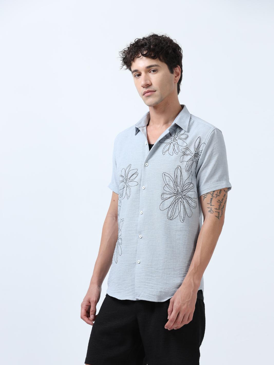 Light Grey Decorative Art Embroidered Shirt