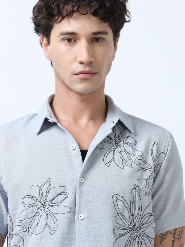 Light Grey Decorative Art Embroidered Shirt