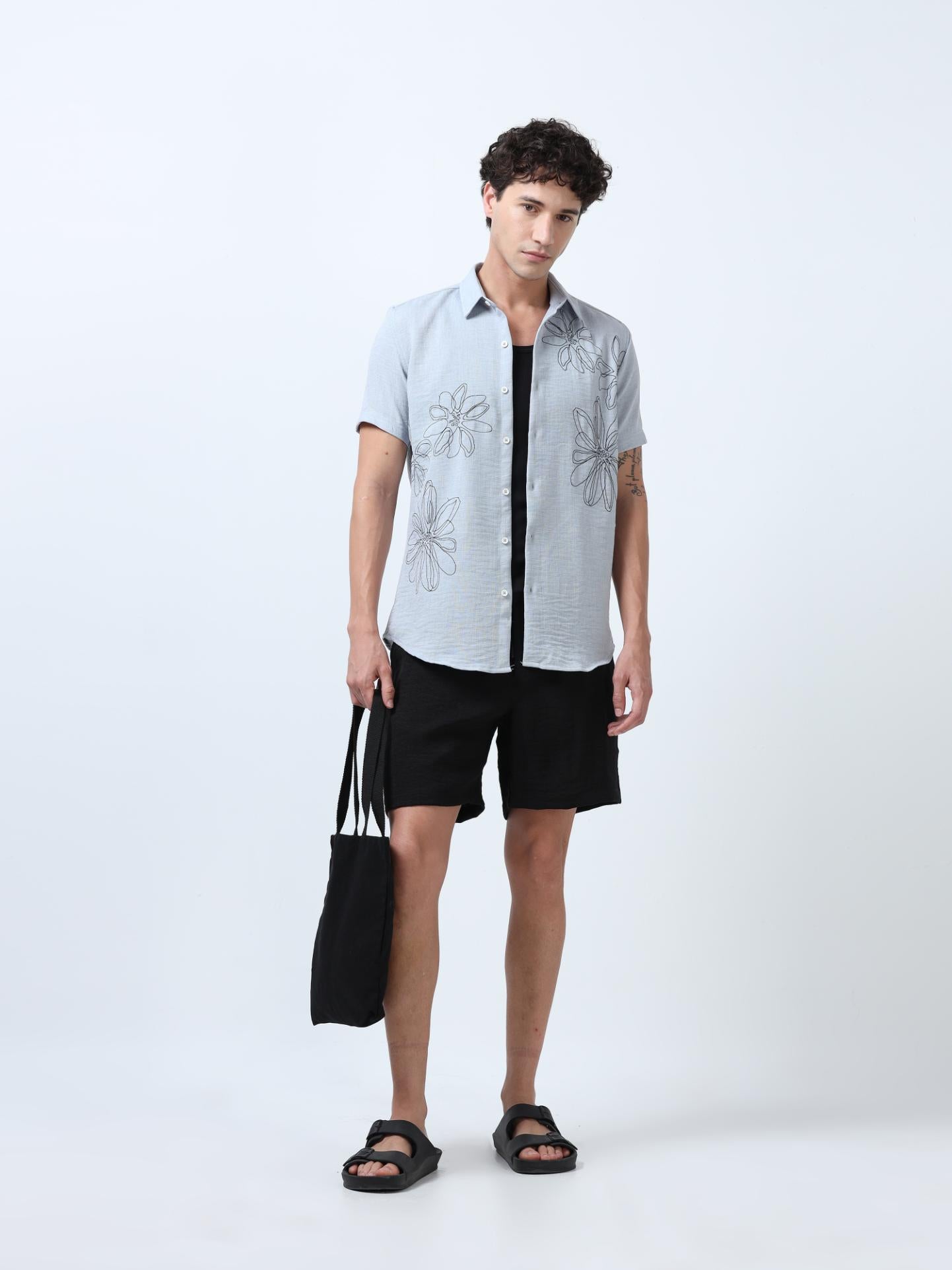 Light Grey Decorative Art Embroidered Shirt