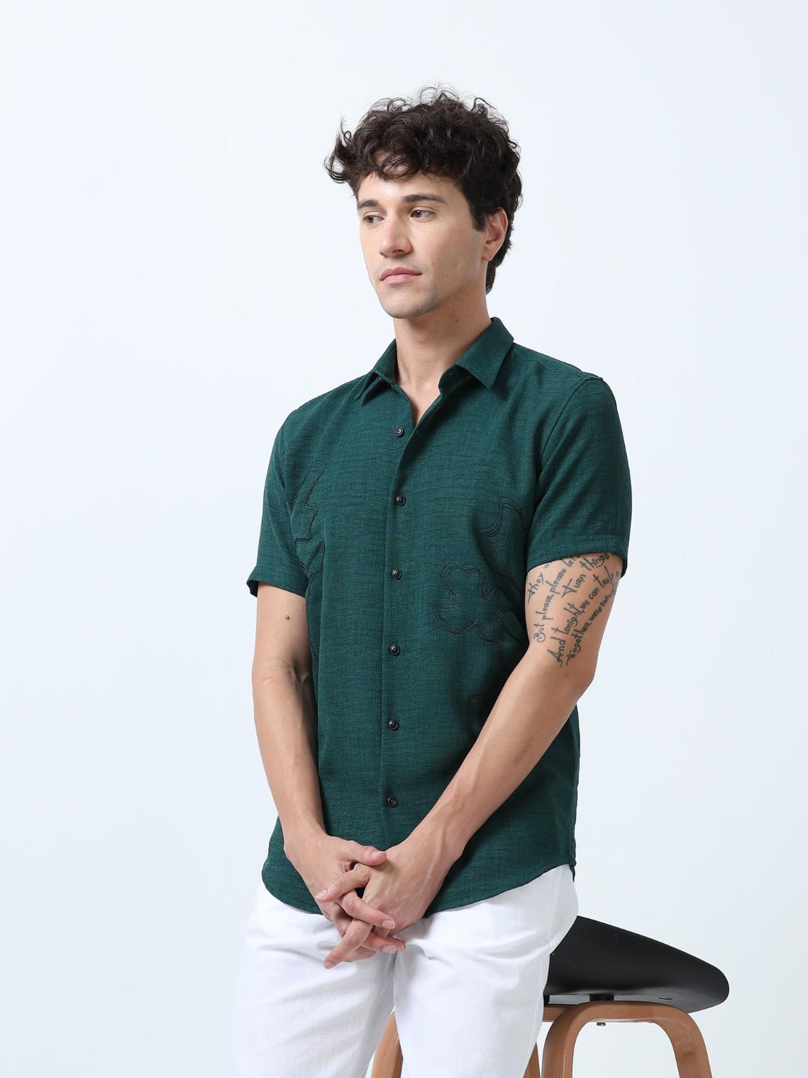 Green Decorative Art Embroidered Shirt