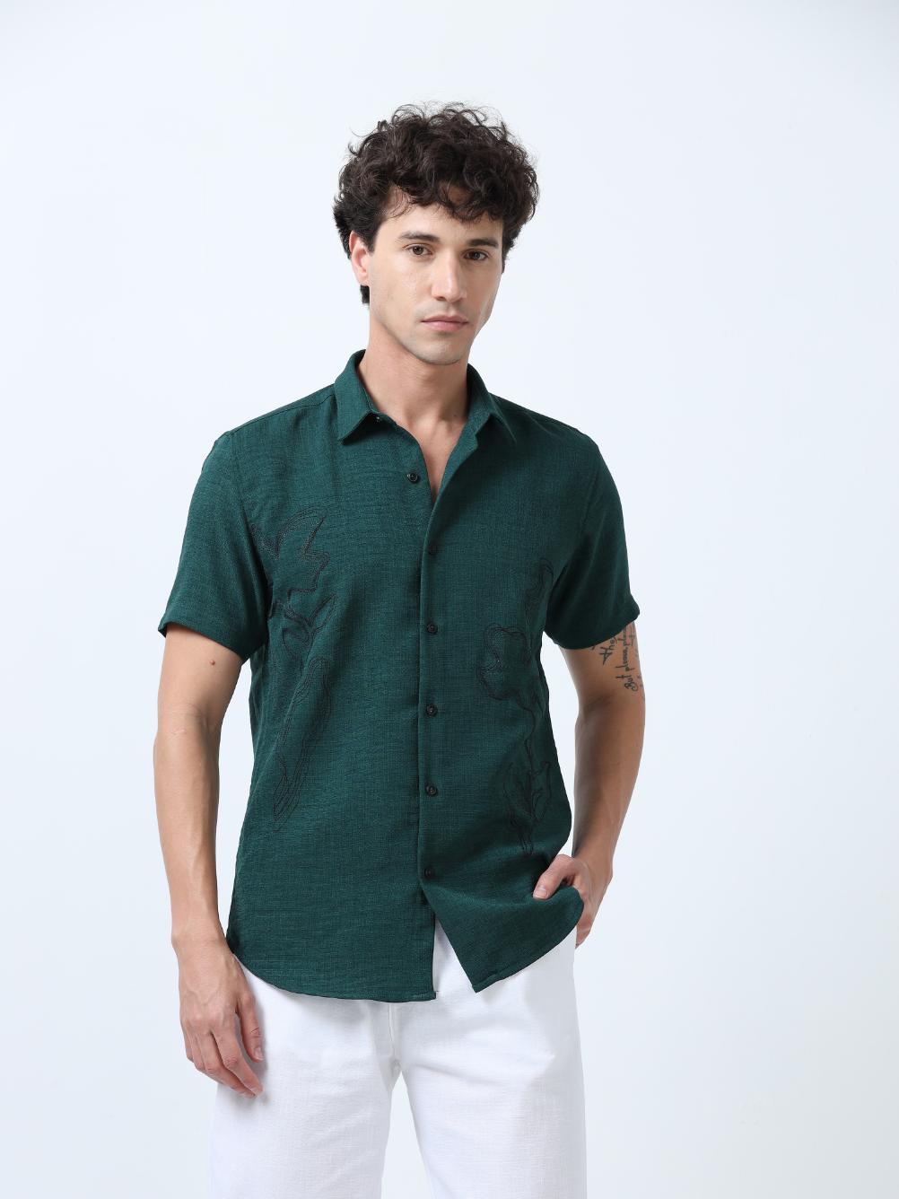 Green Decorative Art Embroidered Shirt