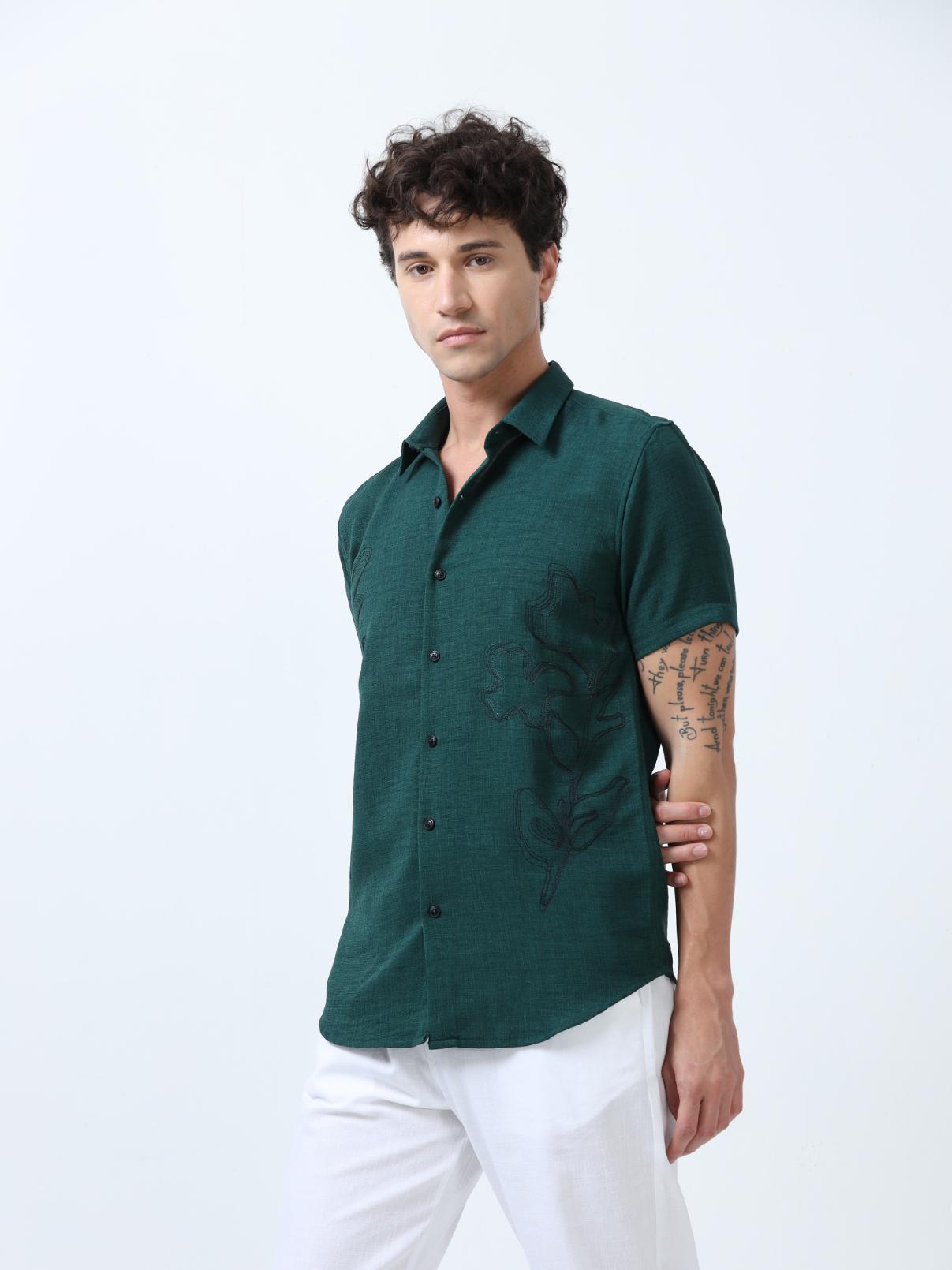 Green Decorative Art Embroidered Shirt