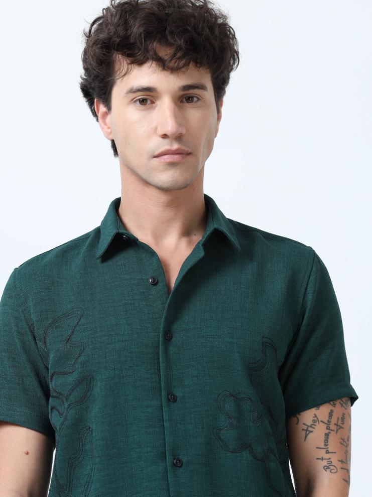 Green Decorative Art Embroidered Shirt