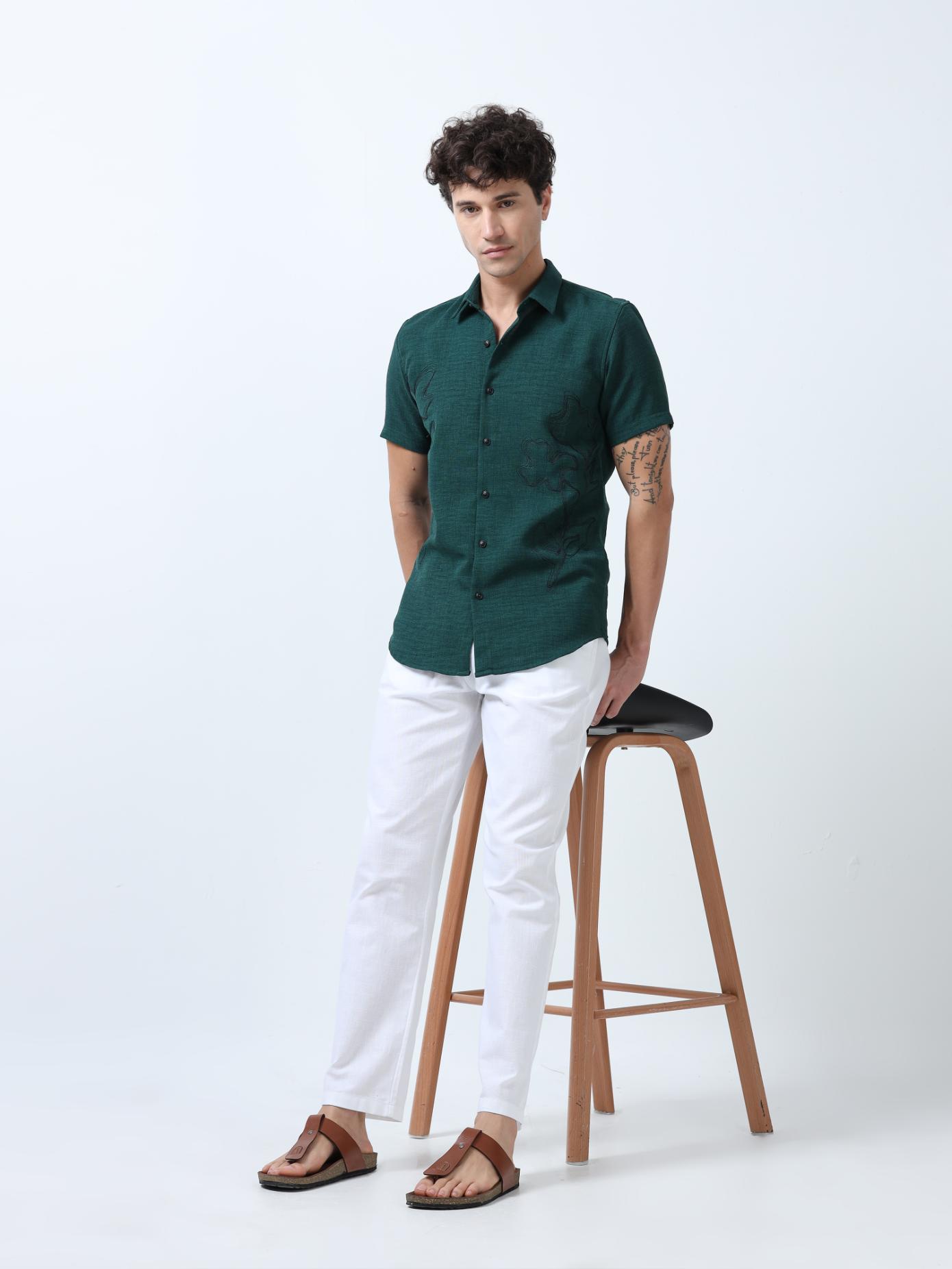 Green Decorative Art Embroidered Shirt