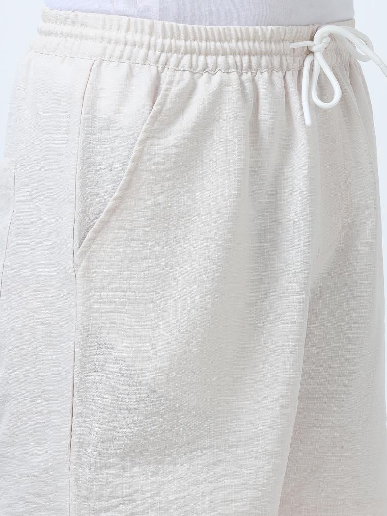 Off White Textured Short