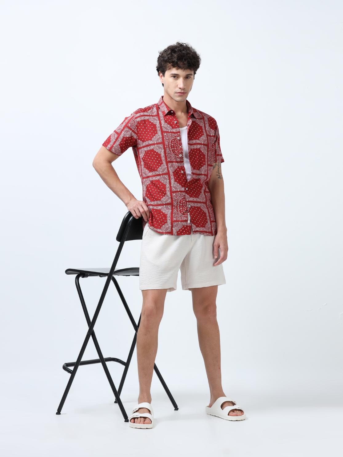 Off White Textured Short