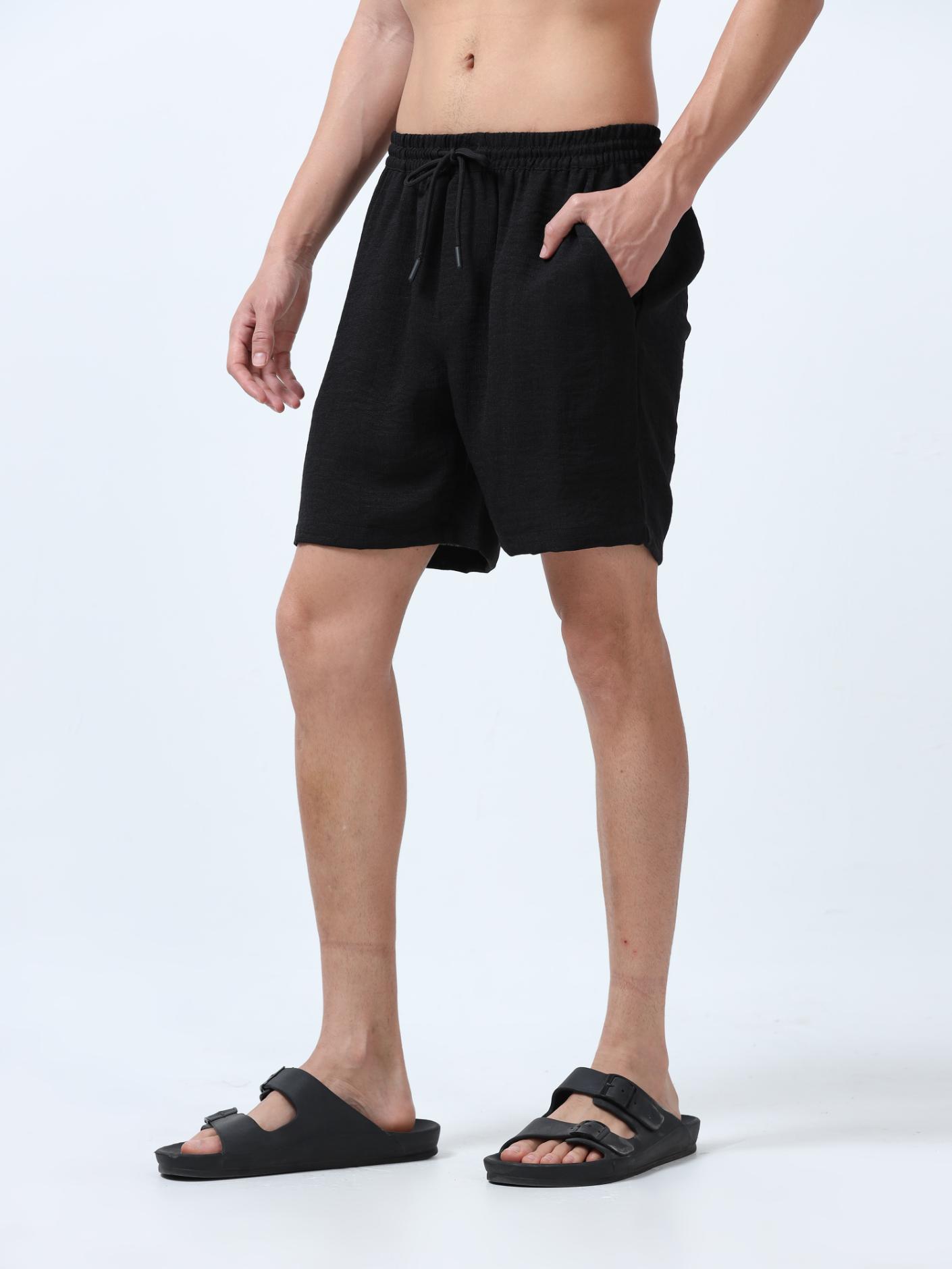 Black Textured Short
