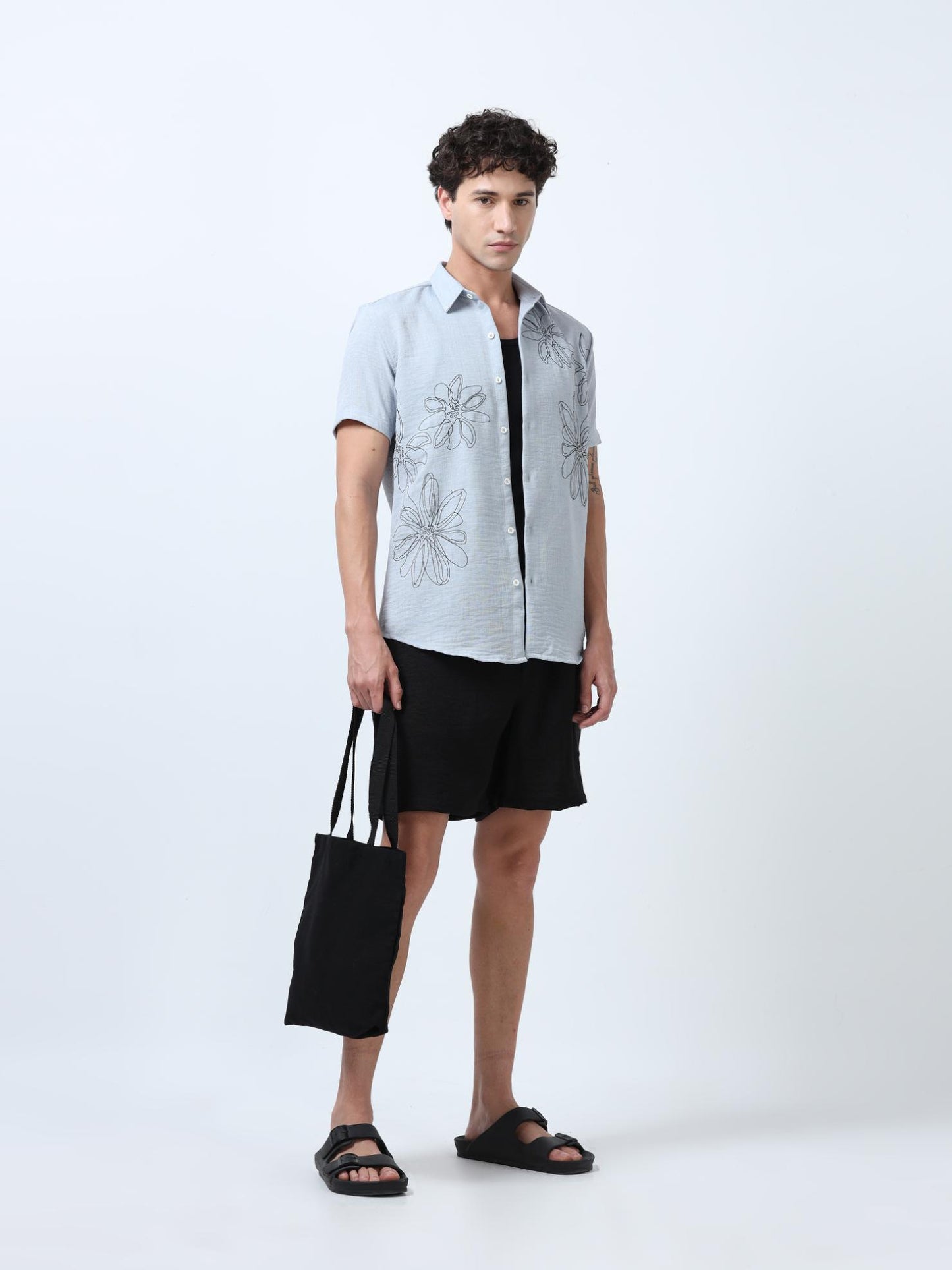 Black Textured Short