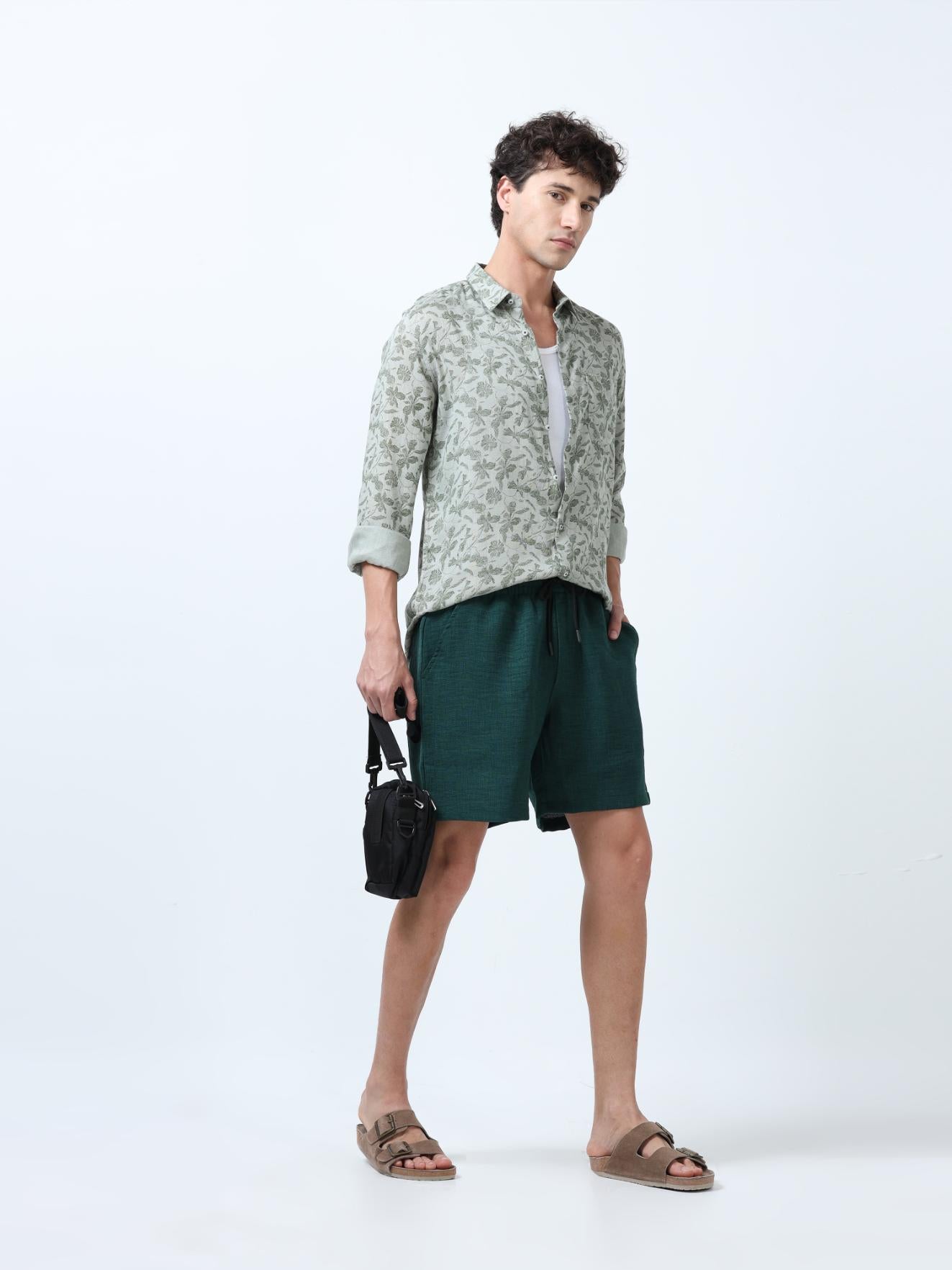 Green Brown Textured Short