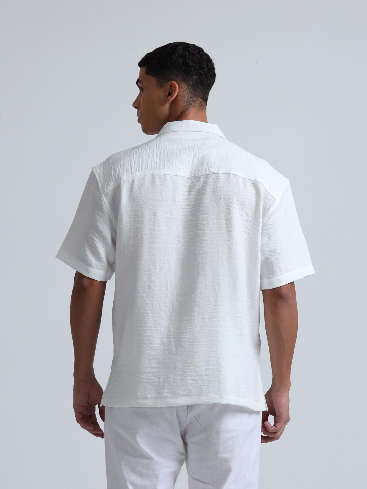White Cuban Collar Oversized Shirt