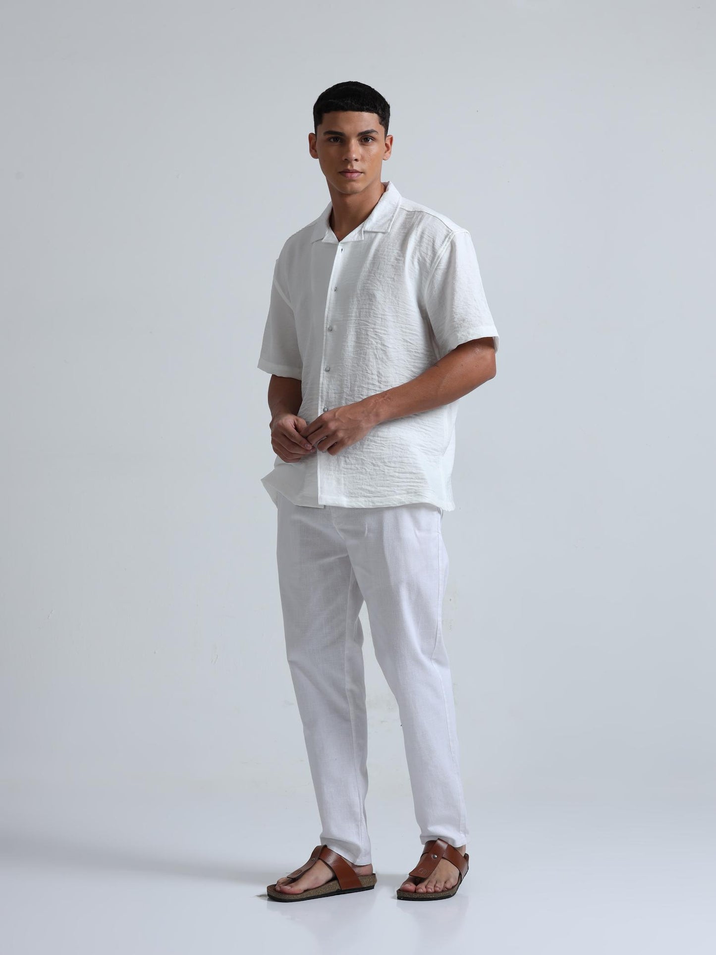 White Cuban Collar Oversized Shirt