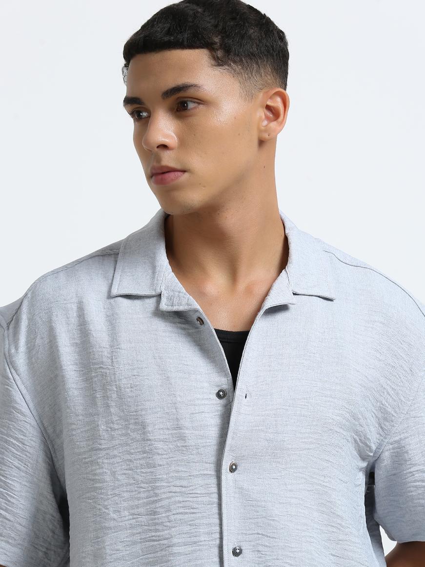 Grey Cuban Collar Oversized Shirt