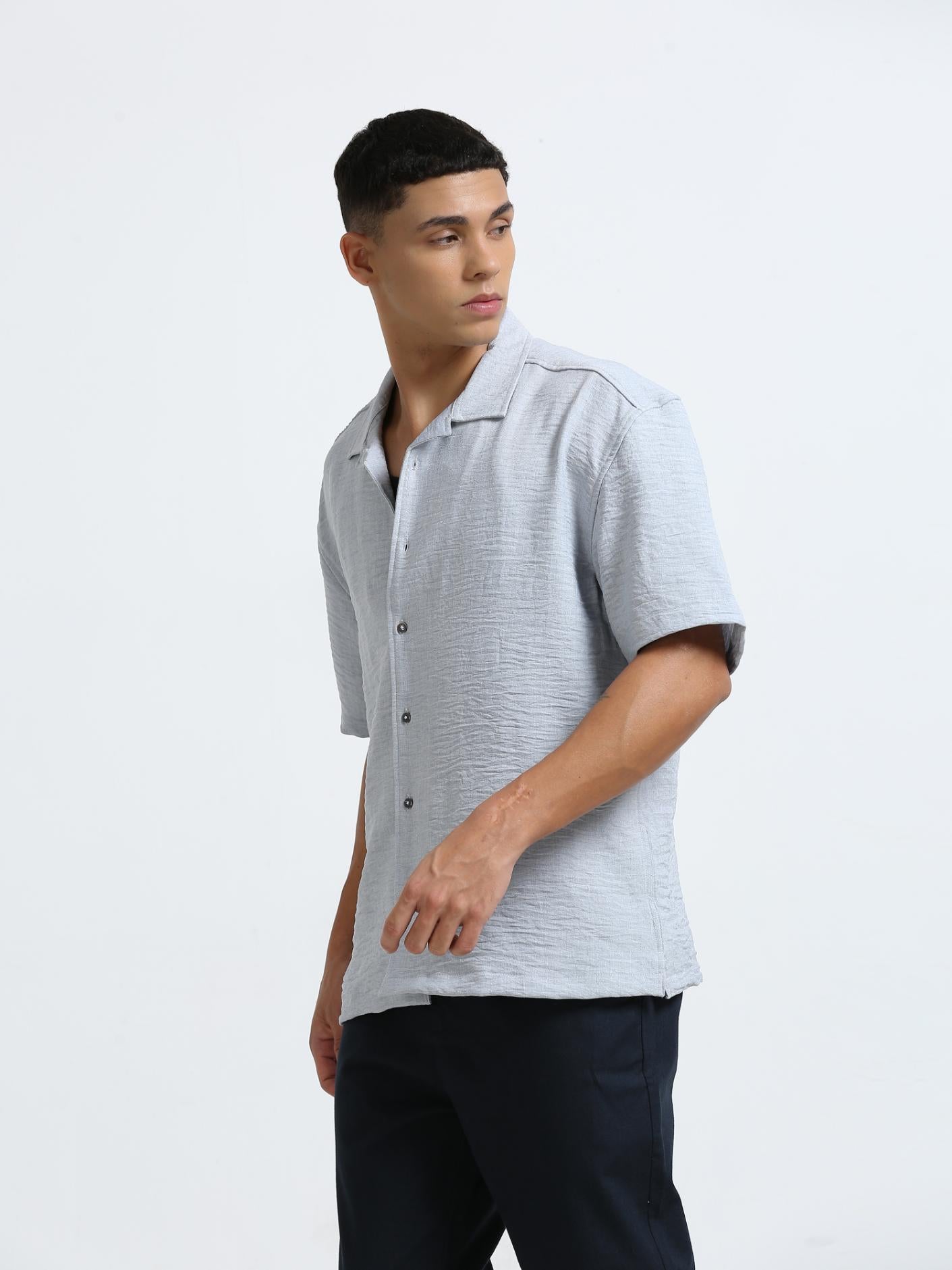 Grey Cuban Collar Oversized Shirt