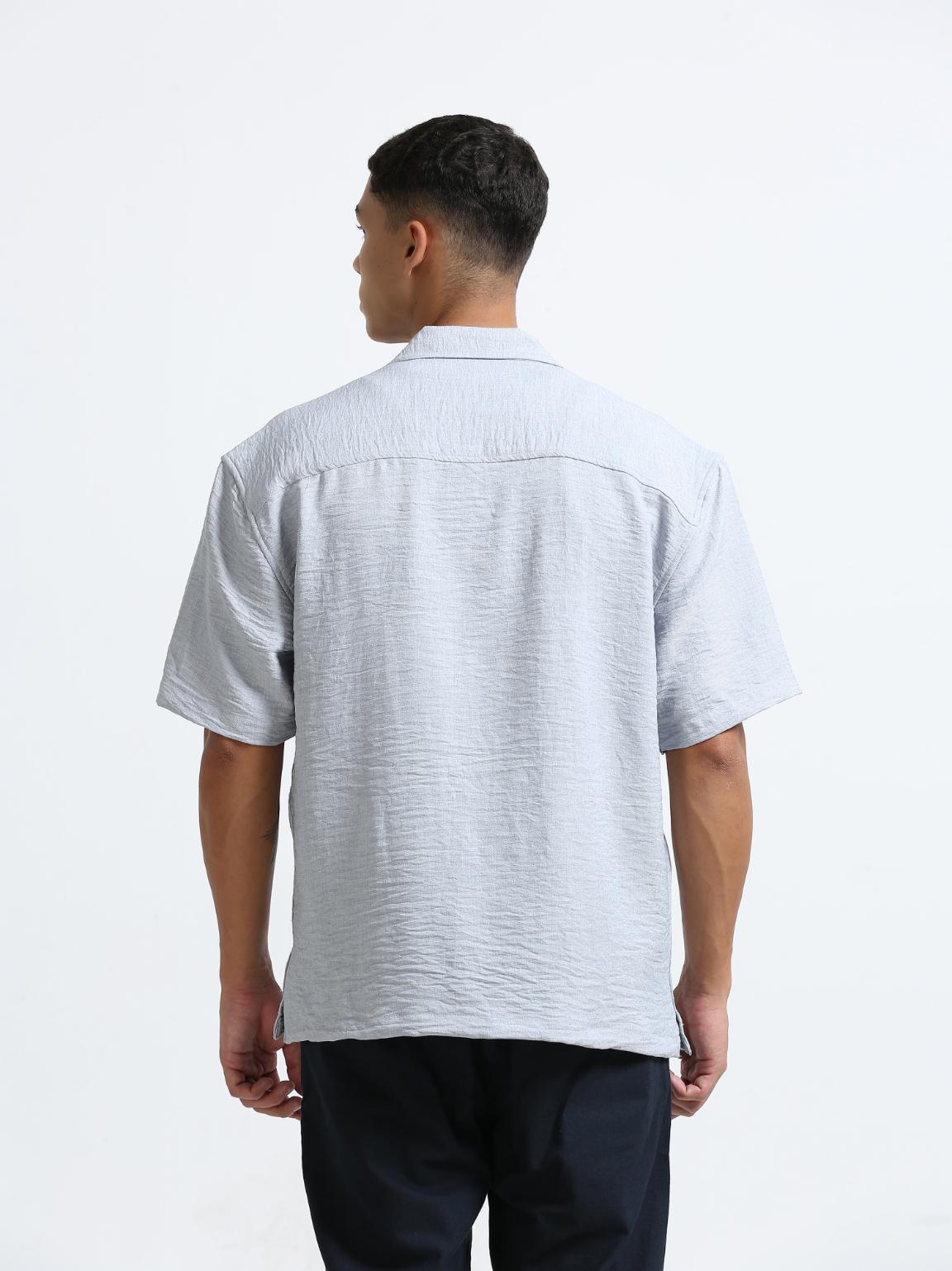Grey Cuban Collar Oversized Shirt