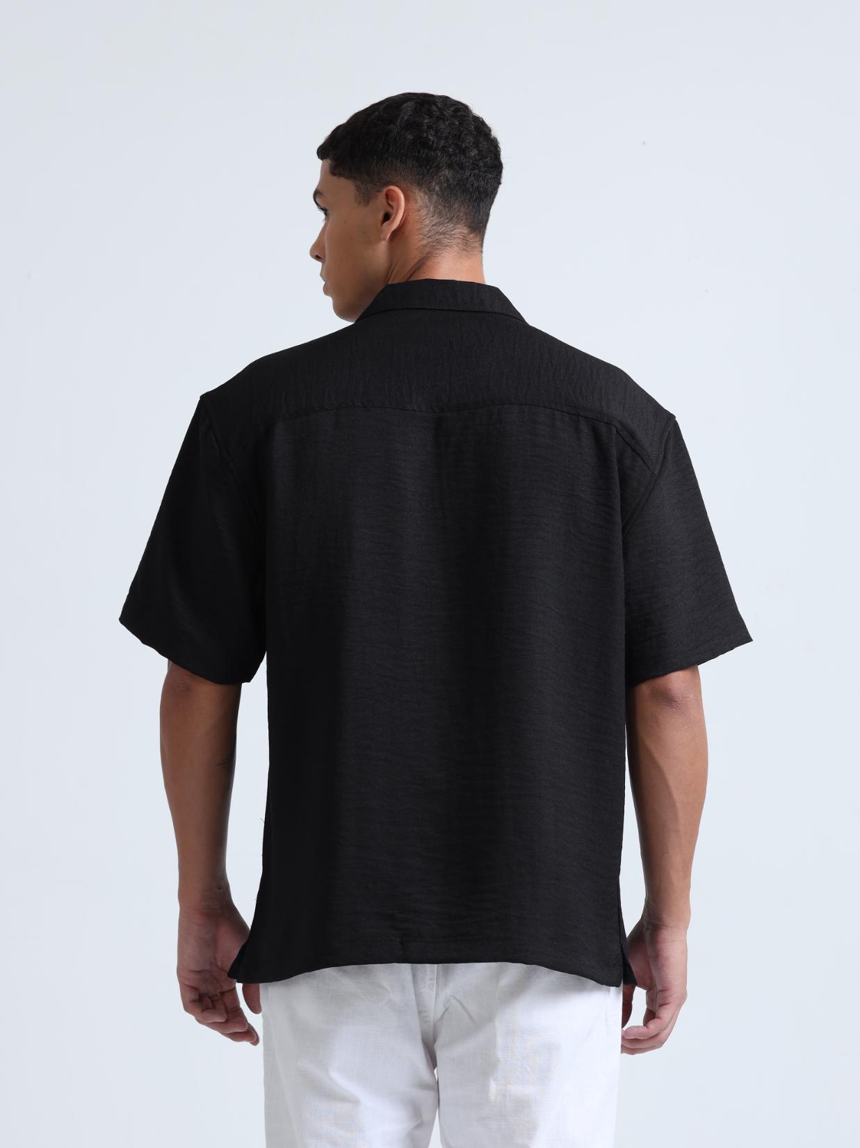 Black Cuban Collar Oversized Shirt