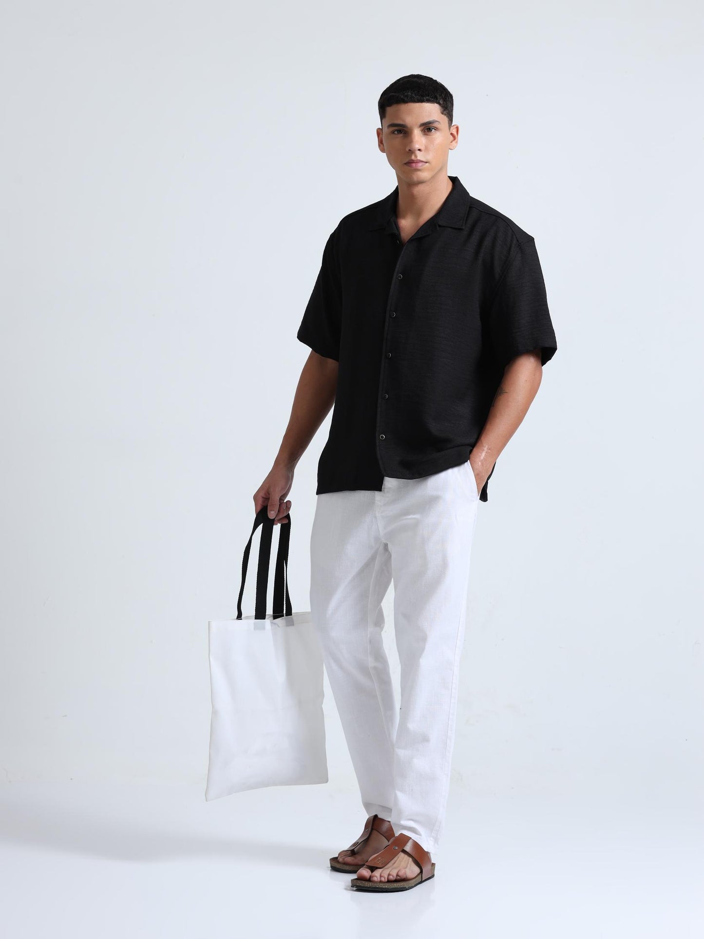 Black Cuban Collar Oversized Shirt